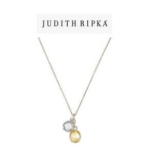 JUDITH RIPKA La Petite Blue Quartz And Canary Crystal Twin Oval Necklace NEW